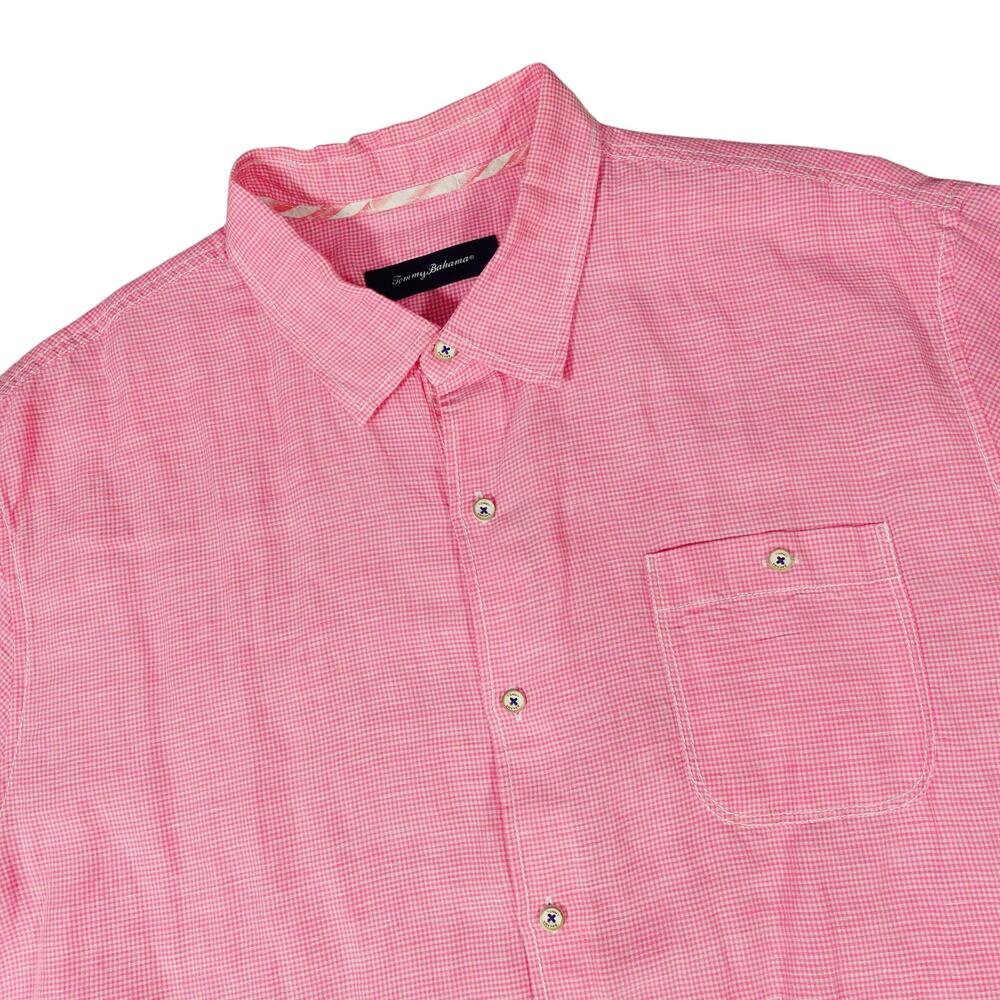 Tommy Bahama Linen Blend Breathable Pink Checked Tropical Vacation Shirt XXL